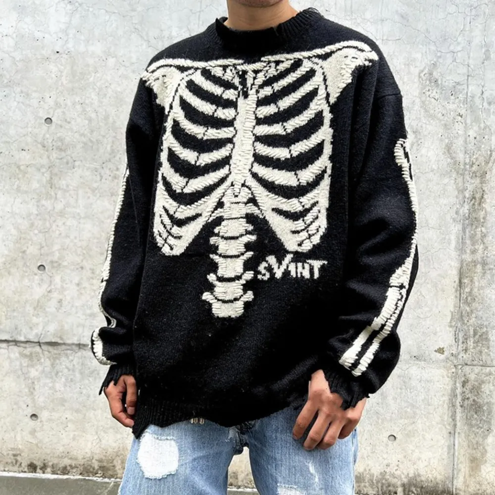 Mens Sweaters Frog Drift Saint Michael Sweater Joint Style Limited Edition Skeleton Streetwear Loose Knitting Tops Sweatshirt Pullover For Men 230905
