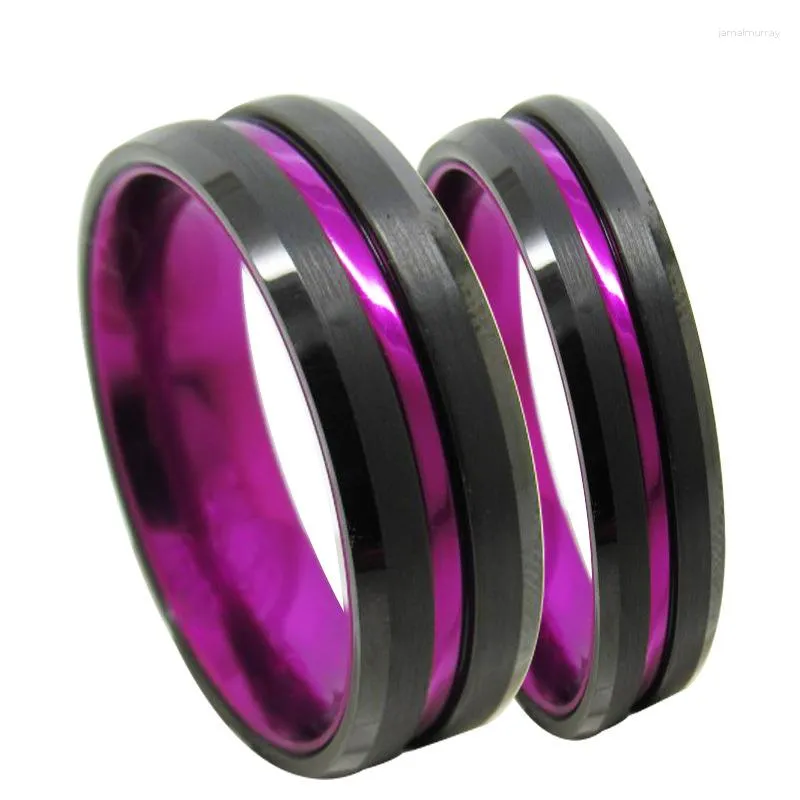 Anéis de casamento masculinos, preto, acabamento fosco, anel de carboneto de tungstênio, 8mm/6mm, faixas para homens, mulheres, com sulco central verde, noivado