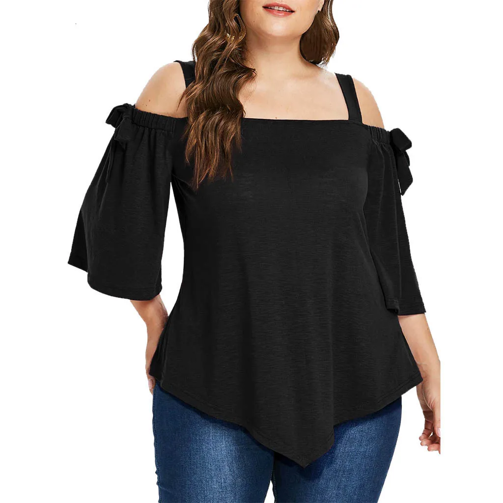 Women's Plus Size TShirt Tshirt Top Casual Asymmetric Cold Shoulder Tops Bow Aesthetic Women Harajuku T Shirt Camiseta Ropa Mujer 230906