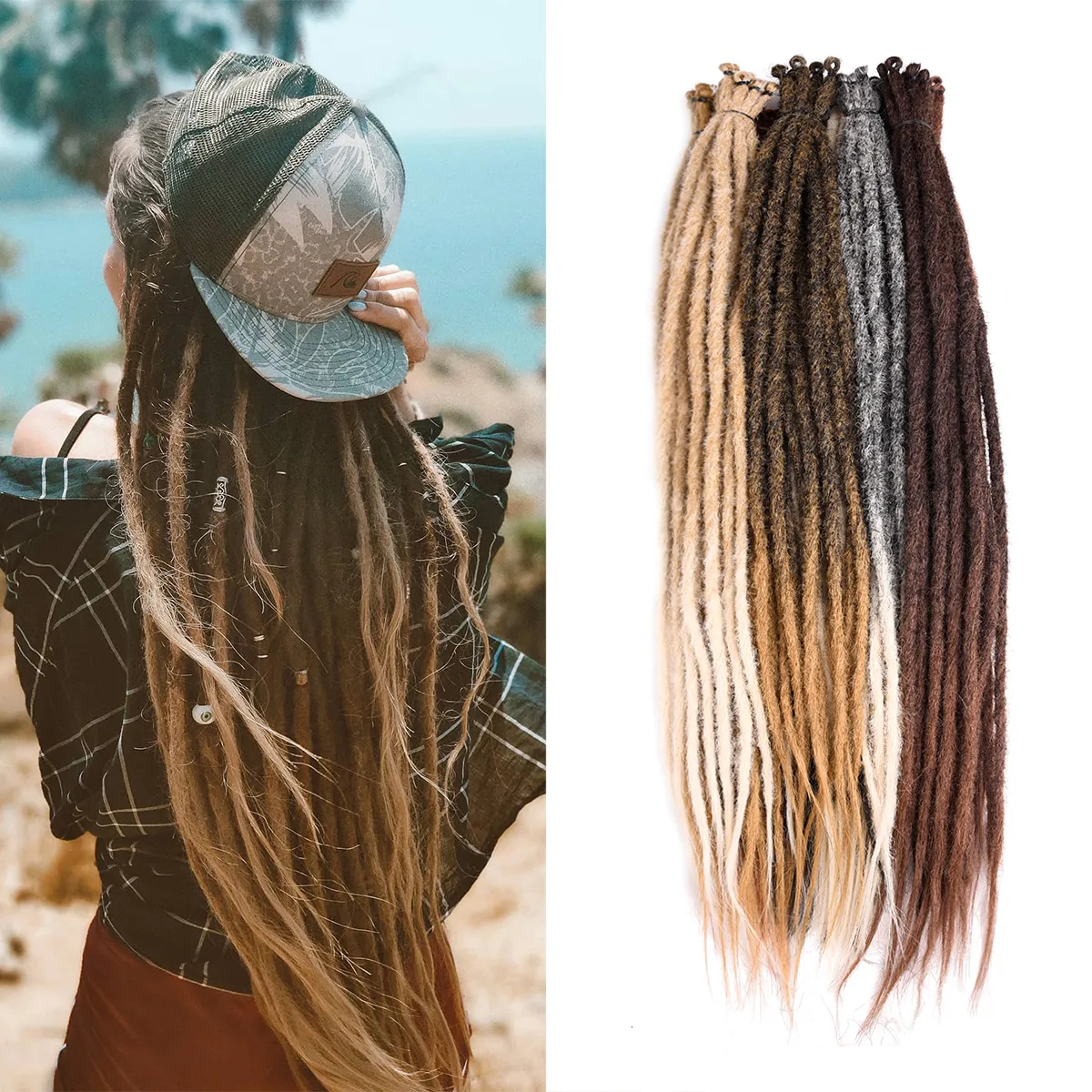 Lounoke 24 In 30 Strands Boho Braid Dreadlock Extensions, 613 Blonde Synthetic Curly Dreads Extensions With Box Braid, 100% Handmade Dreads Hippie Style Dreadlocks For Woman - Foto 6