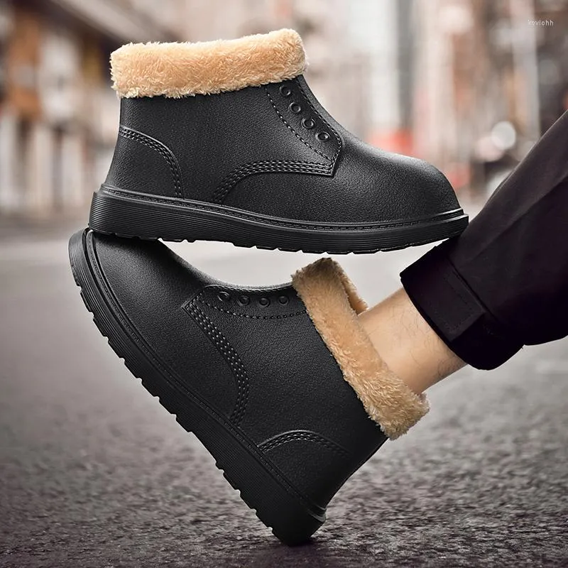 Stiefel Winter Männer Wasserdicht Casual Schnee Slip Auf Flache Heels Baumwolle Gepolsterte Schuhe Männlich Warme Plus Größe männer Dicken plüsch Ankle Botas