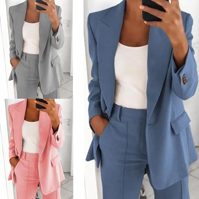 Vestes De Bureau Pour Dames: Veste De Costume À Manches Longues Pour Femmes, Blazer Dautomne Léger, Conception De Poche Décontractée De Couleur Unie Tendance Du 15,61 € | DHgate