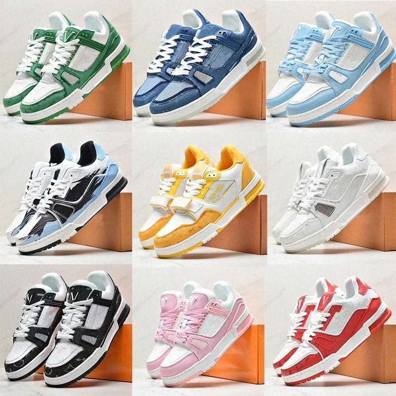 Tränare tränare virgil low emed casual platt sneaker skor plattformsbrev kalvskinn denim läder män kvinnor himmel blå abloh denim canvas tripqppe#