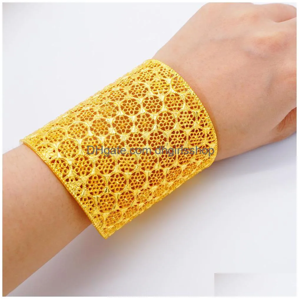 Bangle Wide Armband Gold Color Bangles For Women Accessories Bruden Armband Indian Ethiopian France African Dubai Jewelry Gifts Drop DHP8F