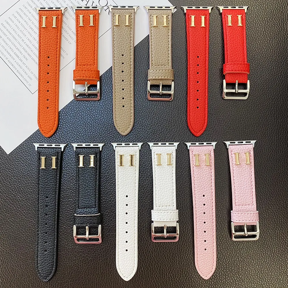 H Designer Apple Watch bands Watch Strap for apple watch series 8 3 4 5 6 7 38MM 42MM 44mm 49mm iwatch Bands Litchi Stria Leather ap Watchbands Bracelet Smart Straps