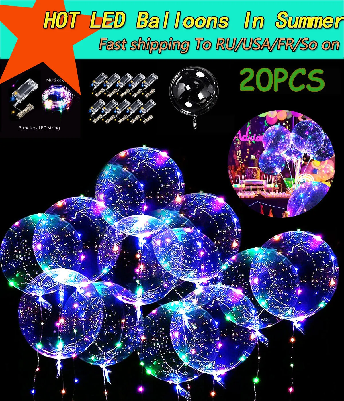 Other Event Party Supplies 10Pcs LED Luminous Bobo Balloons with Light String Clear Balloon Festival Decor Birthday Wedding Party Supplies Baby Shower 230906