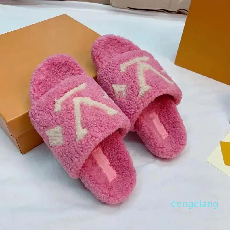 With Box 2023 Women plush slippers fluffy cashmere slippers shoes warm indoor flip flops fashion anti slip Flat com