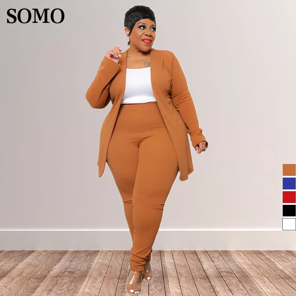 Survêtements de grande taille pour femmes SOMO Casual couleur unie bureau dame costumes vêtements revers cardigan pantalons longs deux pièces ensembles en gros goutte 230906