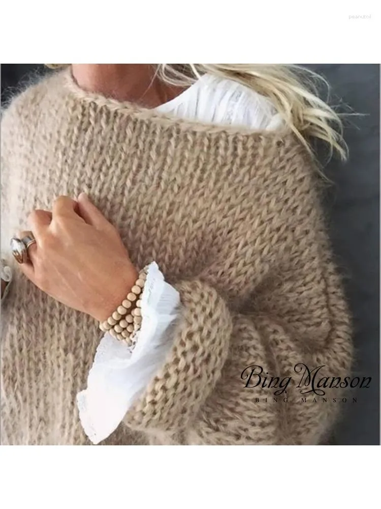 여성 스웨터 가을과 겨울 단색 스웨터 레트로 스타일 느슨한 내부 착용 풀오버 스트리트 의류 니트 외부