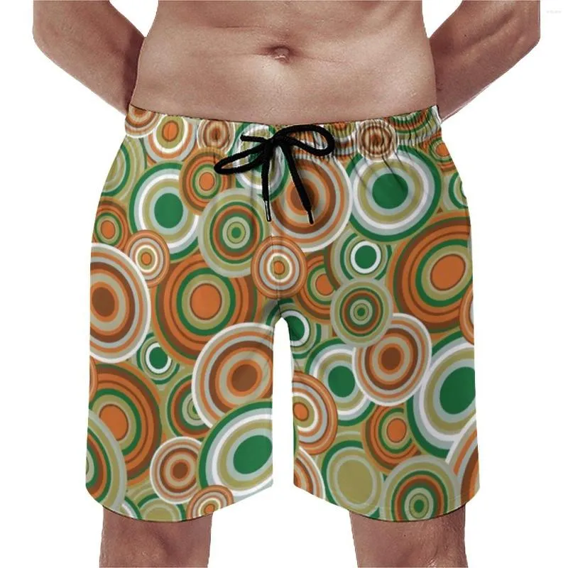 Herenshorts Retro jaren '70 Cirkels Gym Patroon Strand Korte Broek Mannelijke Ontwerp Sport Comfortabele Trunks Cadeau-idee