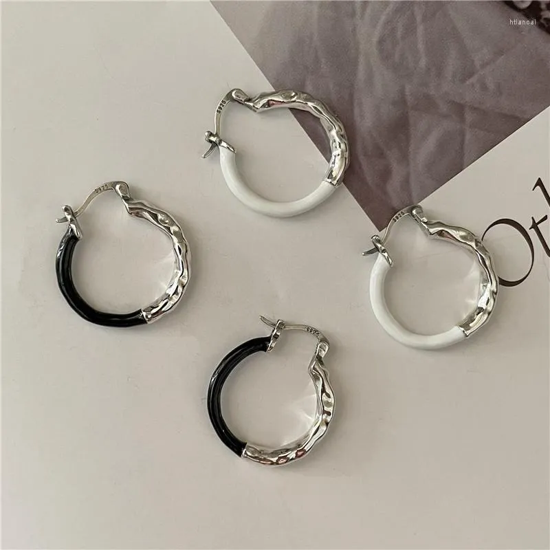 Dangle Oorbellen Kinel 925 Sterling Zilver Origineel Gecertificeerd Zwart Wit Emaille Hoop Drop Voor Dames Mode Gepersonaliseerde Koreaanse sieraden