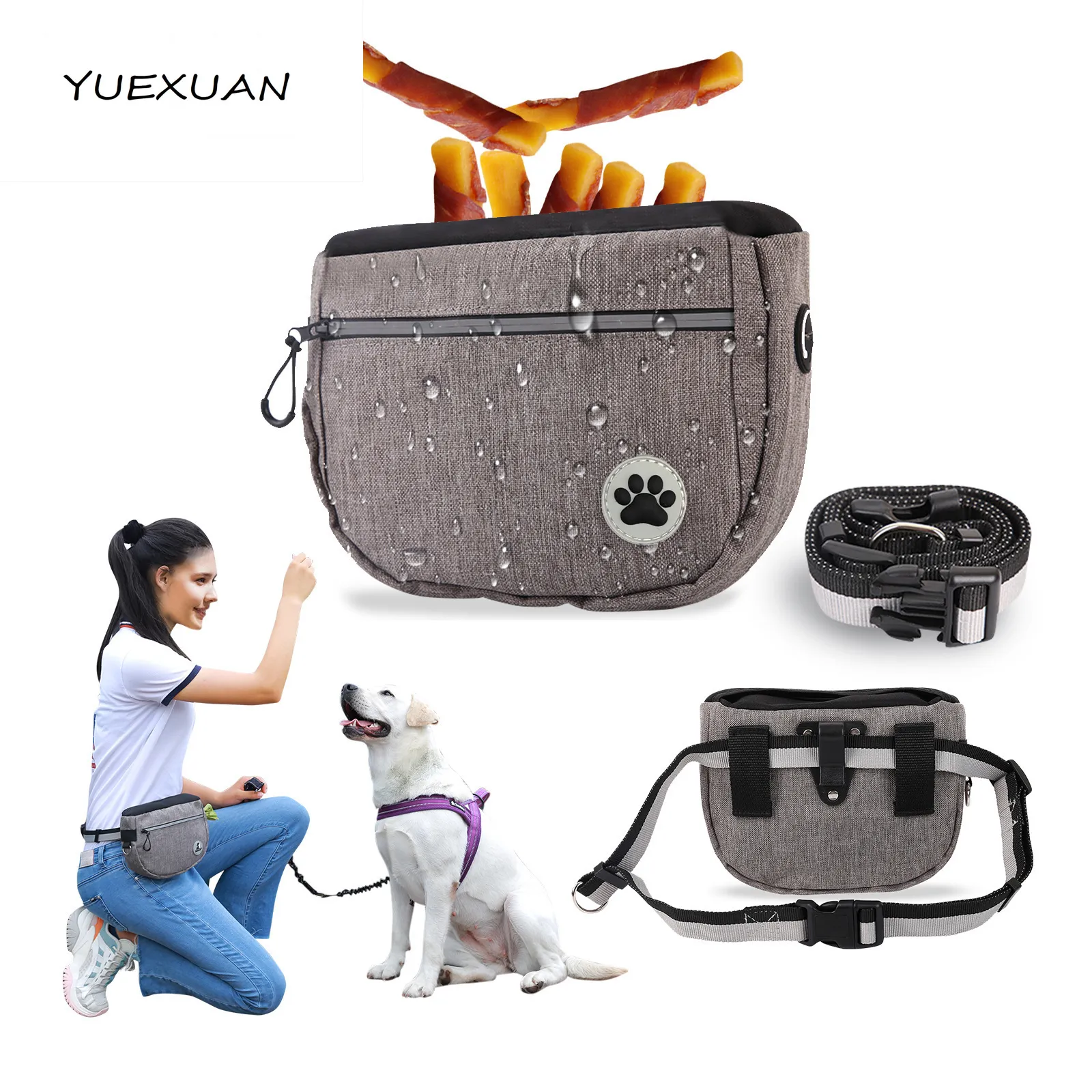 YUEXUAN Dog Cat Pet Training Snack Bag with Built-in Waste Bag Dispenser for Outings Perfect Dog Walking Accessory