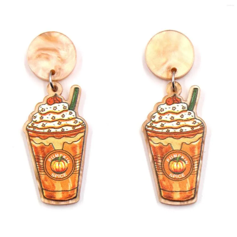 Dangle Earrings Autumn Festival Sweet Pumpkin Coffee Cup Acrylic Charms For Women Female Unique Design Party Earings Fashion Jewelry