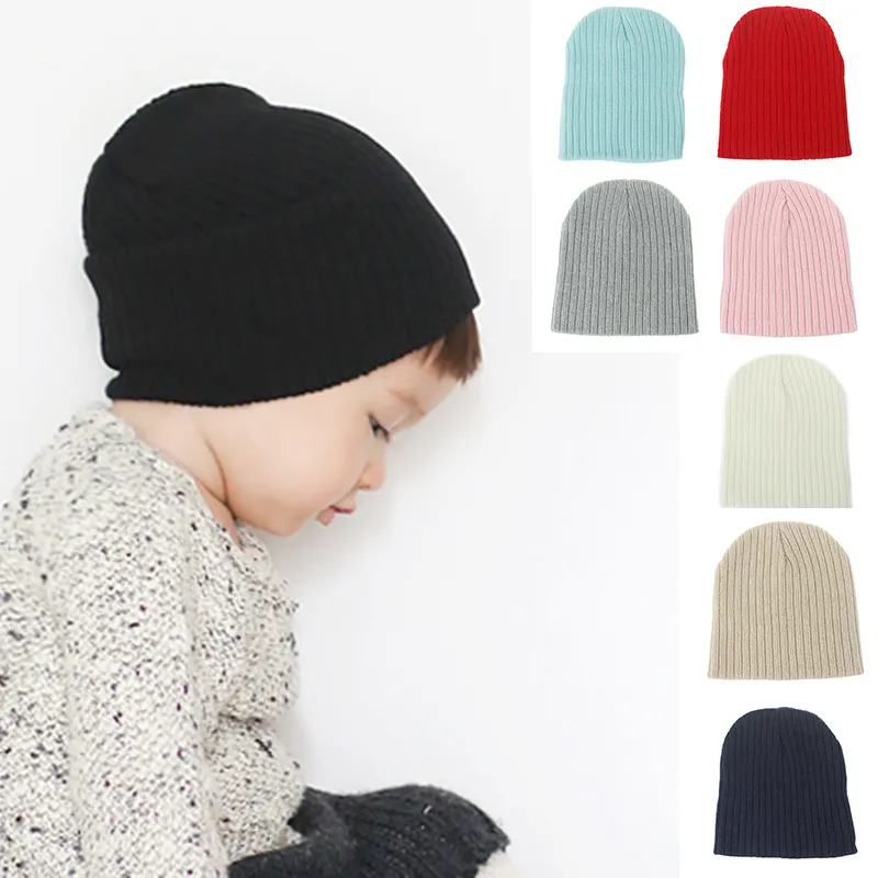 Baby Knitting Hat Autumn And Winter Solid Color Striped Wool Knitted Hat Warm Crochet Beanie Caps For Toddler Kids Boys And Girls M259F