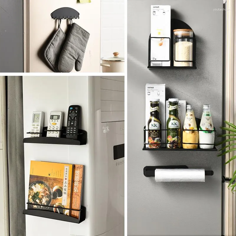 Kitchen Storage Magnetic Fridge Shelf Spice Rack Paper Towel Holder Organizer Space Save Hanging Seasoning