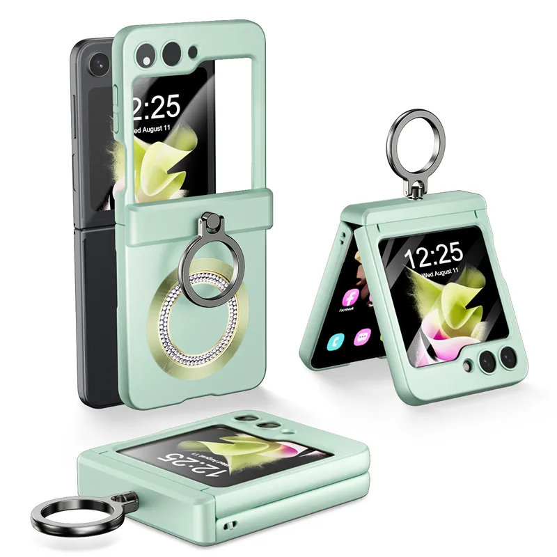 Luxury Magnetic Hinge Hybrid Vogue Phone Case for Samsung Galaxy Z Folding Flip5 5G Finger Ring Holder Membrane Bracket Fold Shell Supporting Wireless Charging