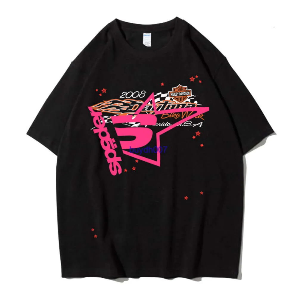 Ay0r Camisetas para hombre Star Sp5der 555555 Camiseta rosa Camiseta de manga corta con estampado de águila de Hip Hop para hombre 4bix