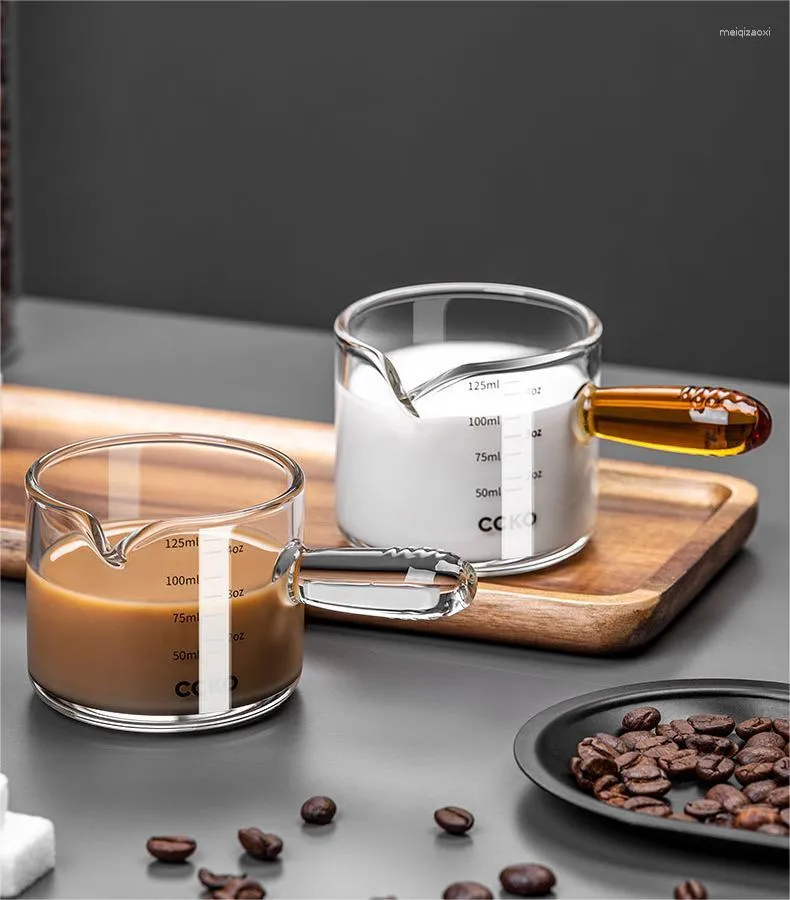 Bicchieri da vino Tazza da caffè espresso in vetro trasparente con mini maniglia di estrazione graduata in grado di resistere al latte ad alta e bassa temperatura