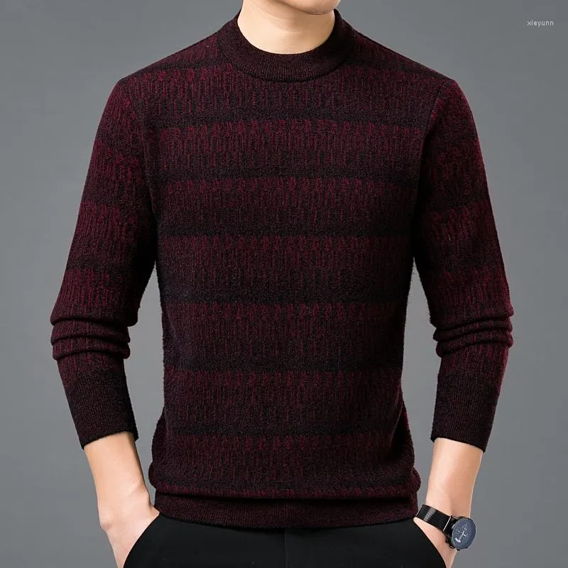 Männer Pullover 2023 Herbst Und Winter Gestreiften Strickwaren Rundhals Gerade Ärmel Pullover Mode Stadt Einfache Warme Pullover