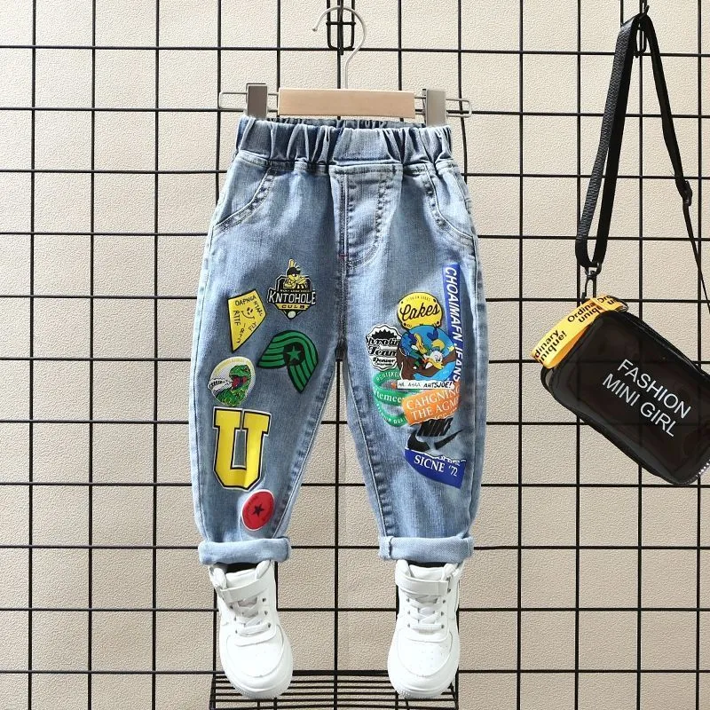 Jeans Boys Pant Spring and Autumn Printed Children's Loose Western Style Boys' Casual Pants 230905