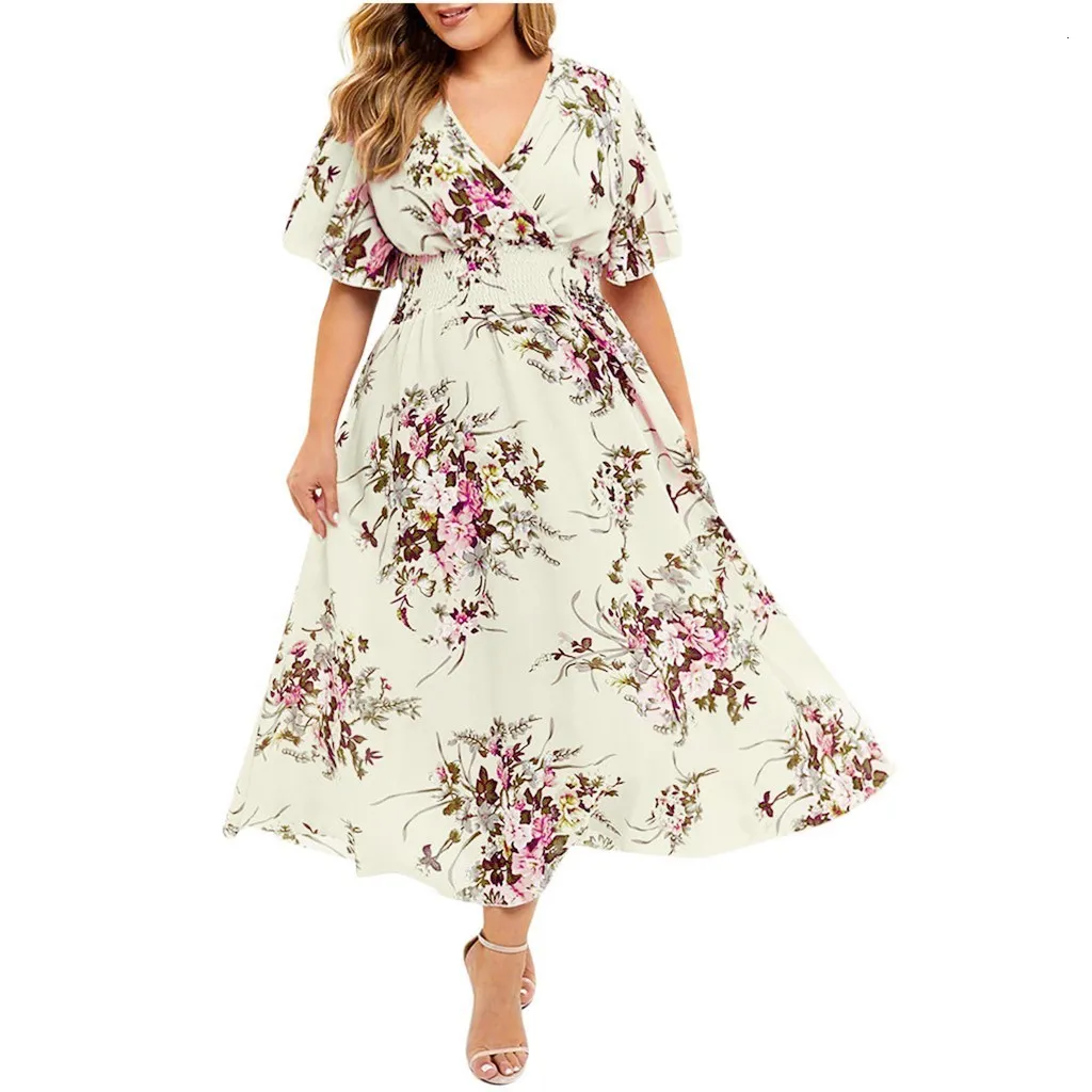 Sukienki plus rozmiar Rozmiar XL5XL Kobiety kwiatowy Szyf Floral Szybka Czech Summer Summer Urban Gypsy Fashion Ropa Mujer 230906