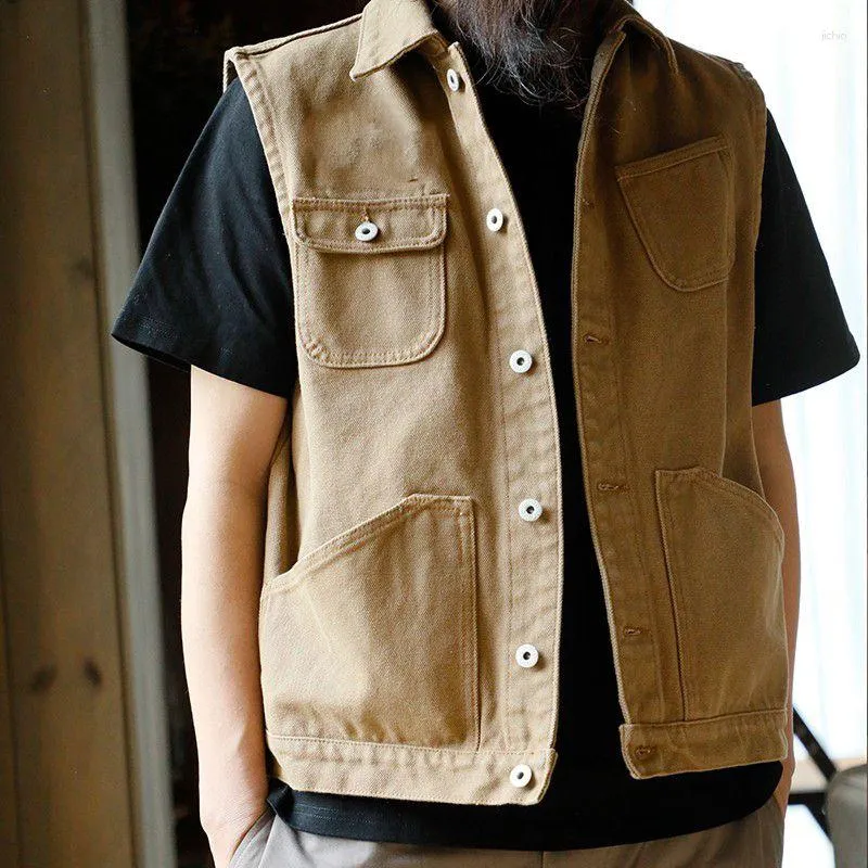 Men's Vests American Tooling Sleeveless Jackets Spring Summer Canvas Multi-Pocket Causal Loose Vest Men Top Male Clothes