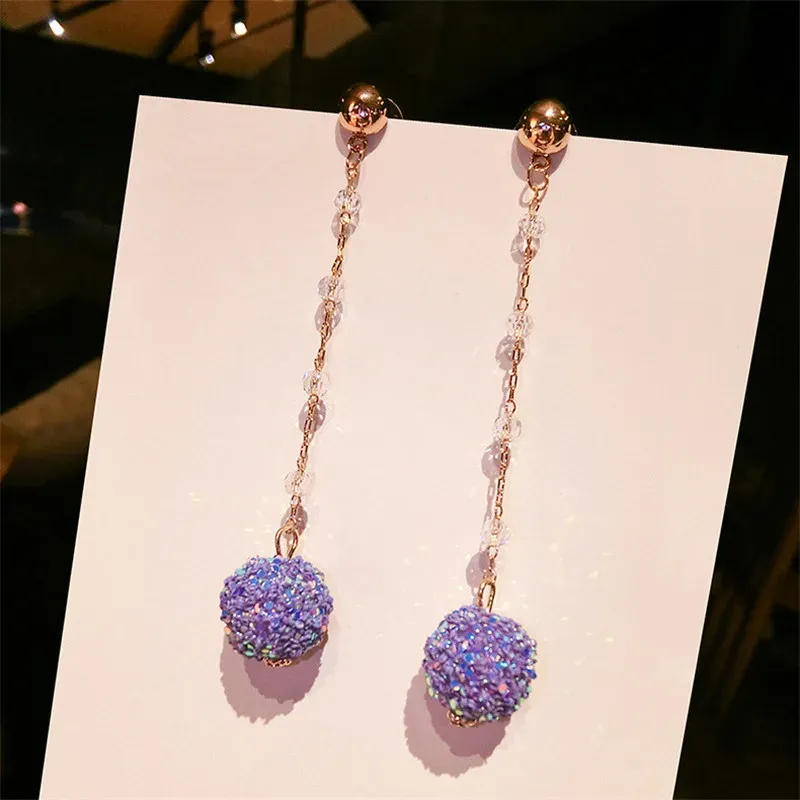 Japan And South Korea New Color Ball Crystal Earrings Temperament Simple Long Ear Clip Personalized Versatile Earrings Wholesale