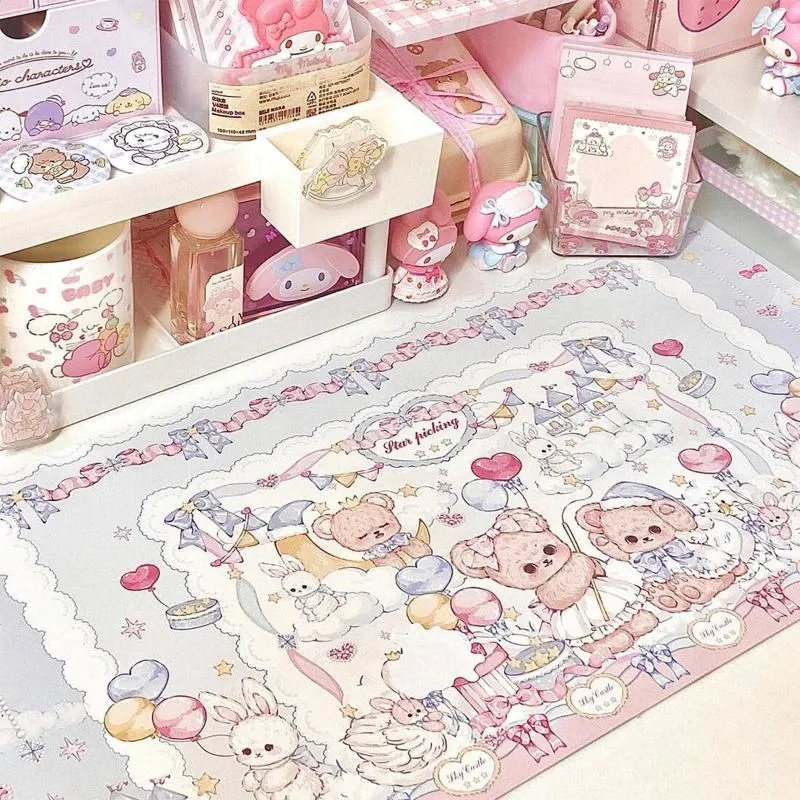 Pano de mesa kawaii bonito dos desenhos animados urso tapete de mesa almofadas mouse pad computador teclado escrita grande estudante papelaria