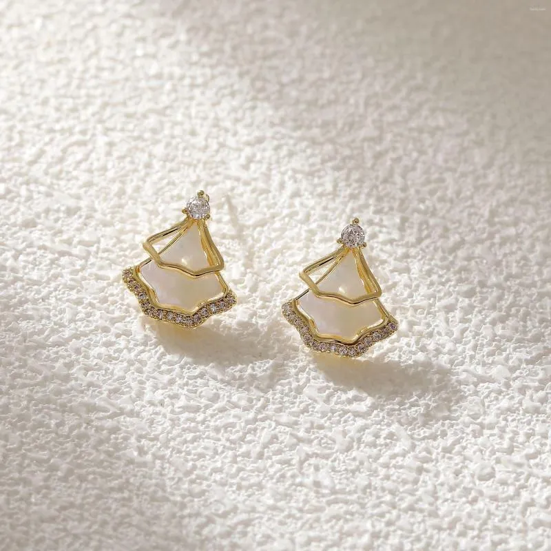 Orecchini pendenti Coreano Moda Pendientes Nacar W/S925 Stud Micro-intarsiato W/Zircone Ottone/Gioielli in oro riempito 14k per le donne 2023 Vendita