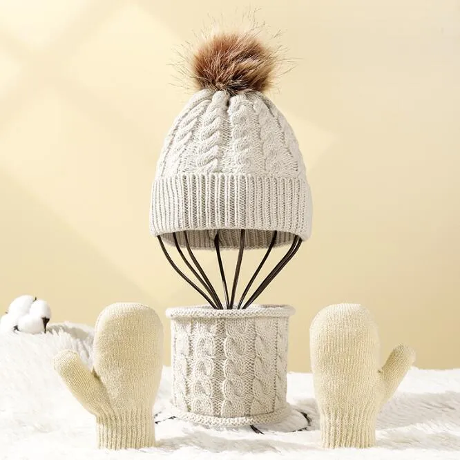 Beanie/Skl Caps Schal Hut Handschuh Sets Für Beanies Kinder Kinder Winter Warme Design Pom Drop Lieferung Otluy
