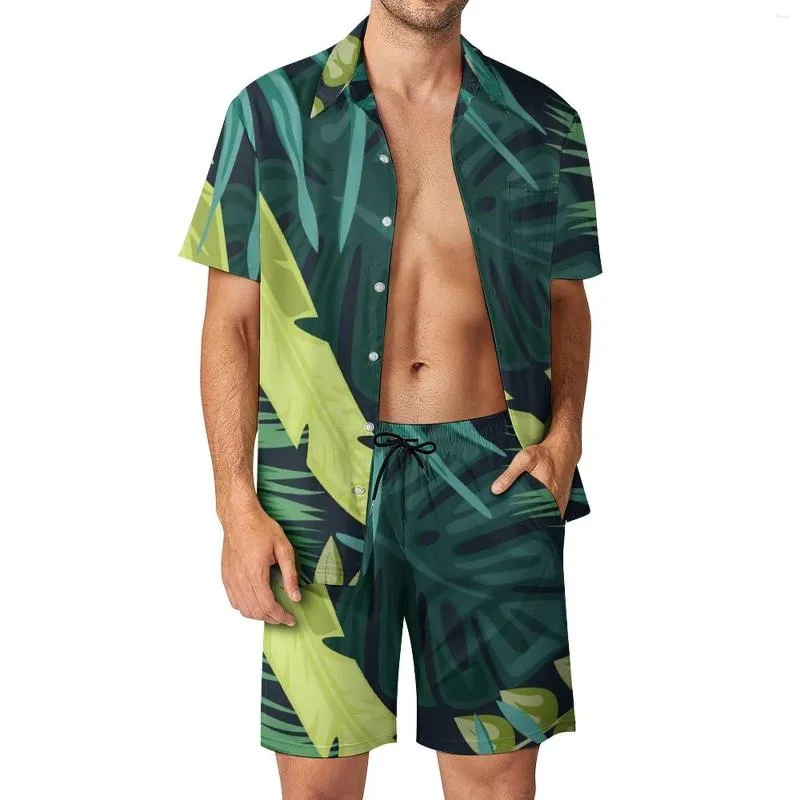 Tute da uomo Giungla tropicale Set da uomo Fiori Arte Pantaloncini casual Fitness Camicia da esterno Set Abito estivo alla moda Manica corta Taglie forti