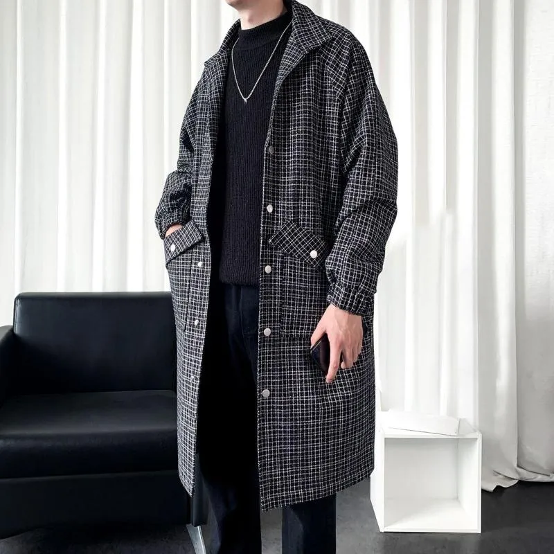 Herrenjacken Männer Slim Wintermantel Revers Langarm Plaid Jacke Zweireiher Vintage verdicken Schaffell Mann Tasche