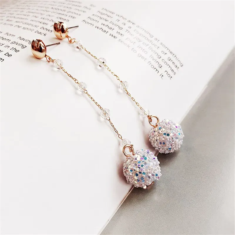 Japan And South Korea New Color Ball Crystal Earrings Temperament Simple Long Ear Clip Personalized Versatile Earrings Wholesale