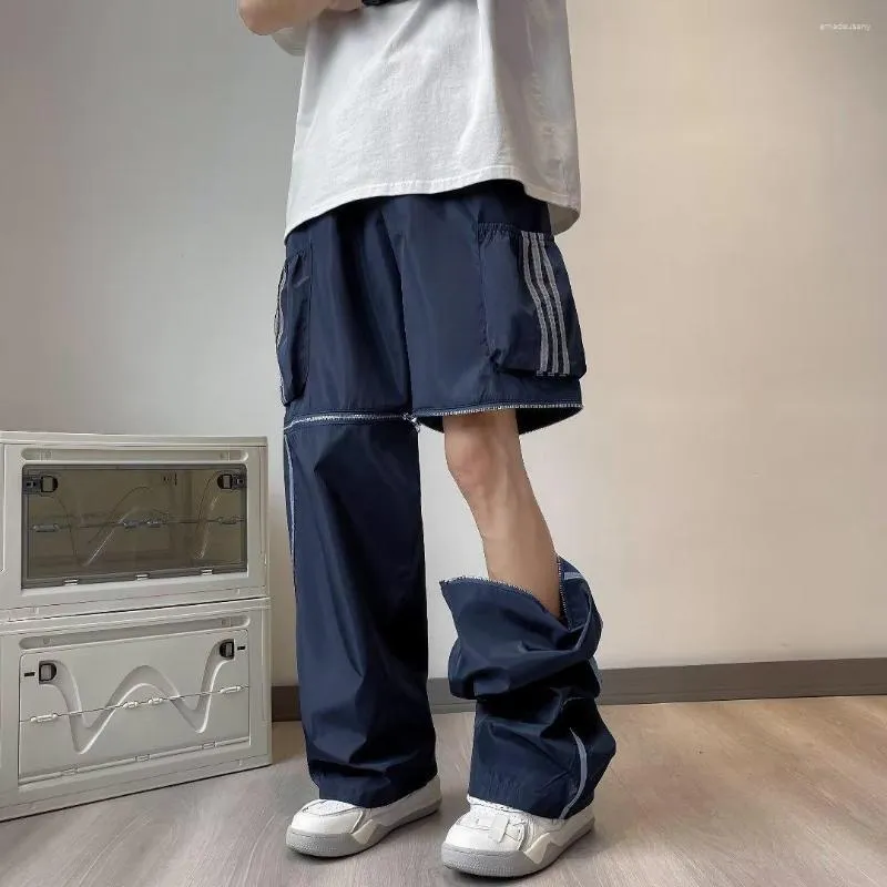 Calças masculinas removíveis homens verão carga solta shorts skate masculino beachwear reta streetwear hip hop calças