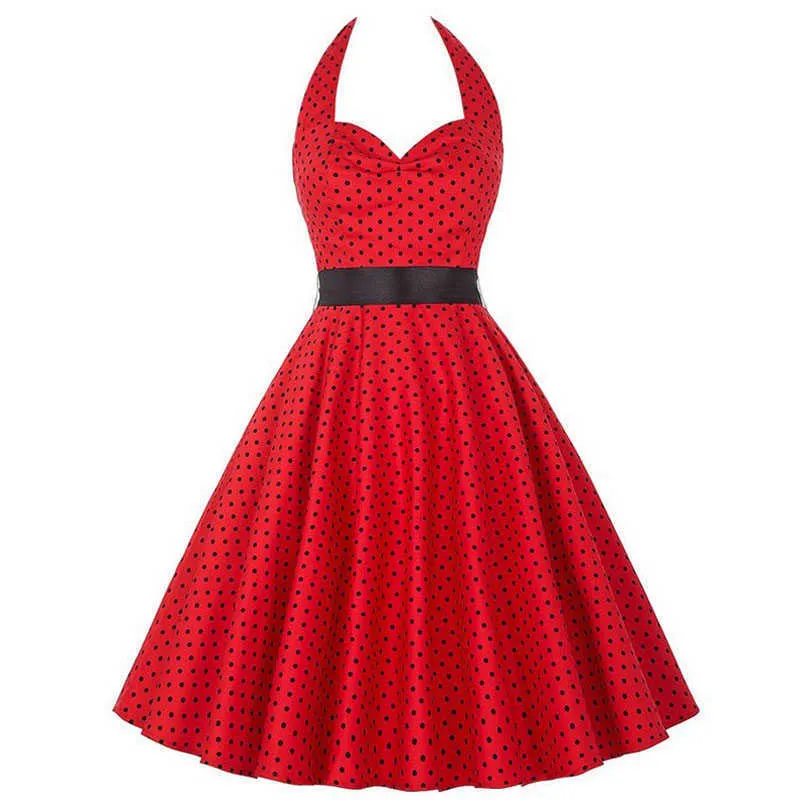 Women Summer Polka Dot Vintage Dress Fashion Party Office Lady 50s 60s Rockabilly Big Swing Halter Clothes Tunic Vestidos 230808