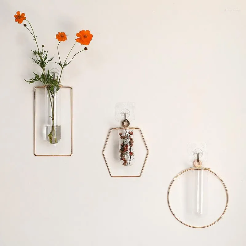 Wazony nordycki naścienna wazon złoty szklany hydroponiczny kwiat żelaza geometryczna rurka testowa nowoczesna dekoracje domu