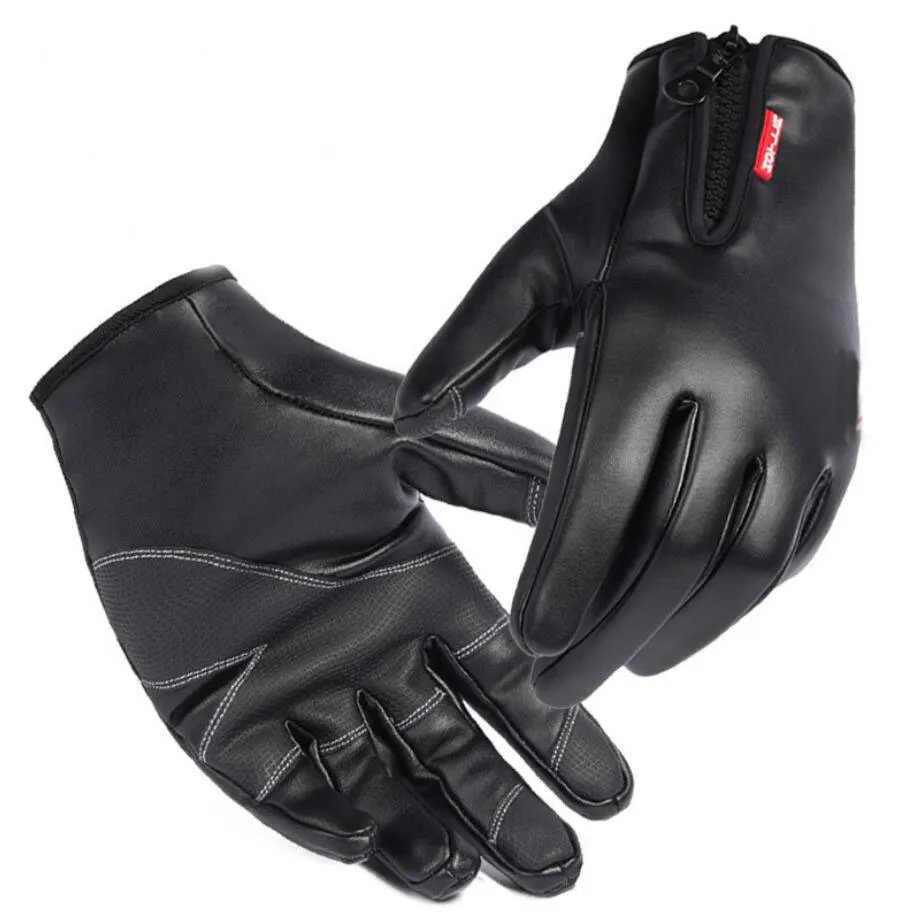 Gants d'hiver chauds en cuir polaire pour hommes et femmes, avec fermeture éclair, coupe-vent, imperméables, pour Ski, neige, Snowboard, tactiles