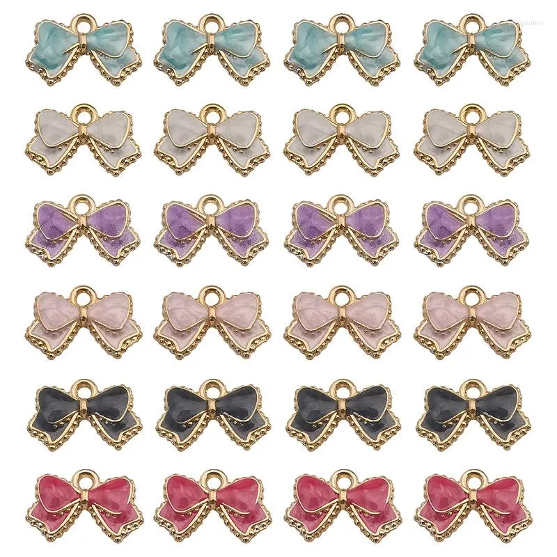 Charms 60pcs Oil Dripping Bow Shape Pendant For Earrings Bracelets Necklaces Keychains DIY Decor Accessories