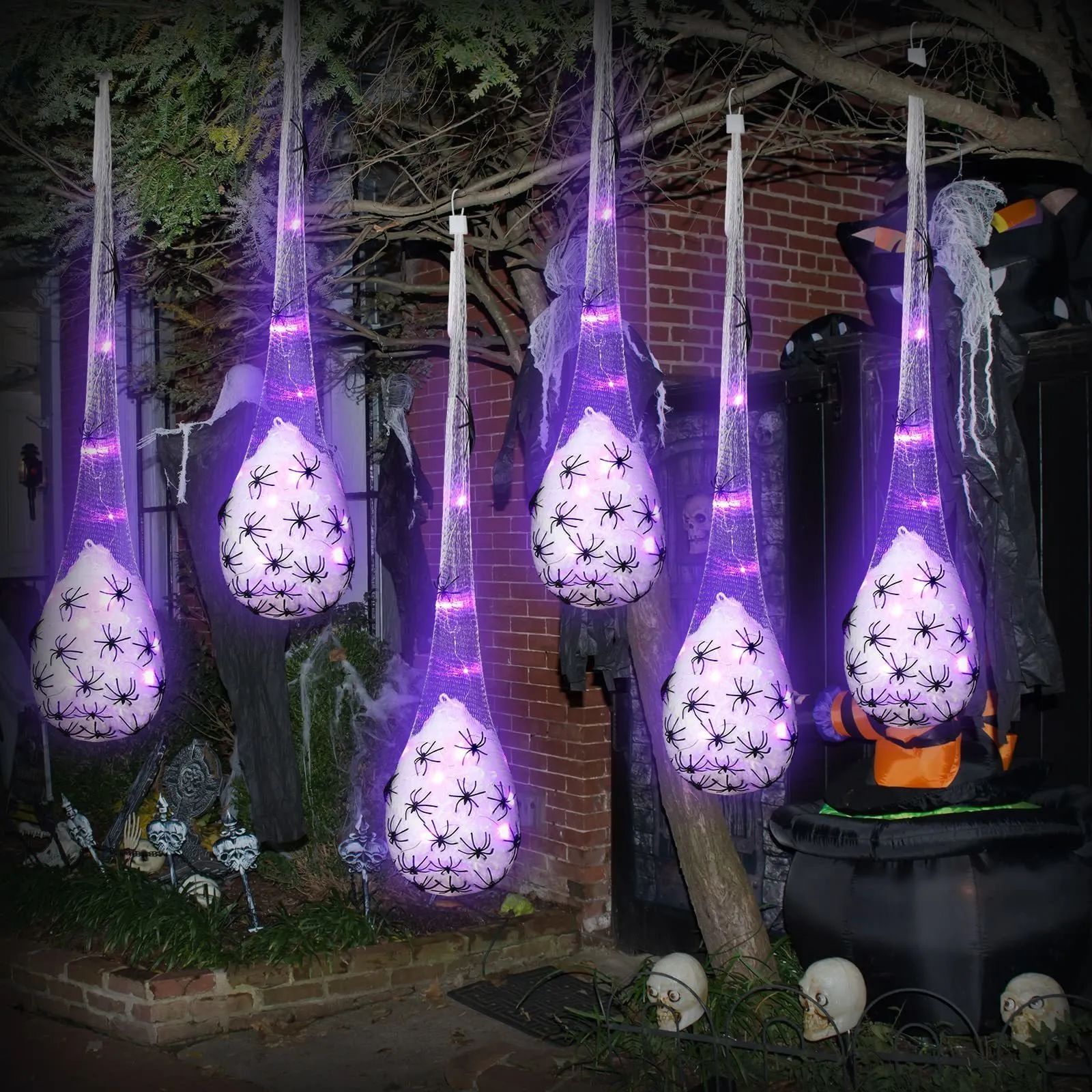 Andere evenementen Feestartikelen Halloween Hangende Spin Eierzakken met Verlichting Realistische Spinnen Spookhuis Rekwisieten voor Binnen Buiten Halloween Party Decor 230906