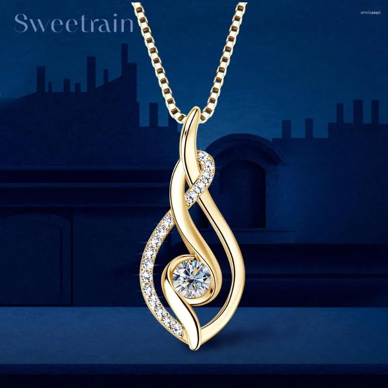 Chains Real Full Moissanite Necklace For Women Twisted Pendant Choker Chain 925 Silver Yellow Gold Color Fine Jewelry With Certificate