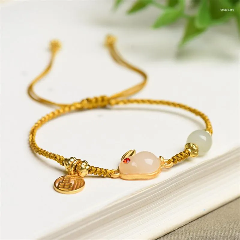 Charm Bracelets Ruifan Gold Plated White Handmade Yellow Rope Chain Braided Woven Bracelet For Women Female Fashion Jewelry YBR802