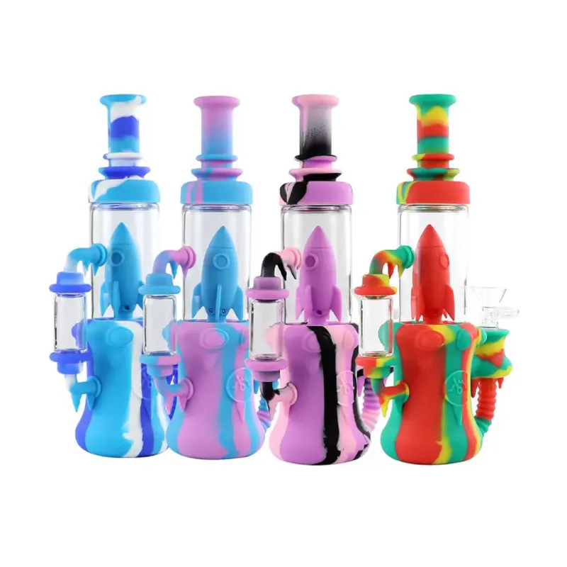 Spaceship Pot Silicone Smoking Hookah Water Stained Glass Bong Cross-Border Wholesale