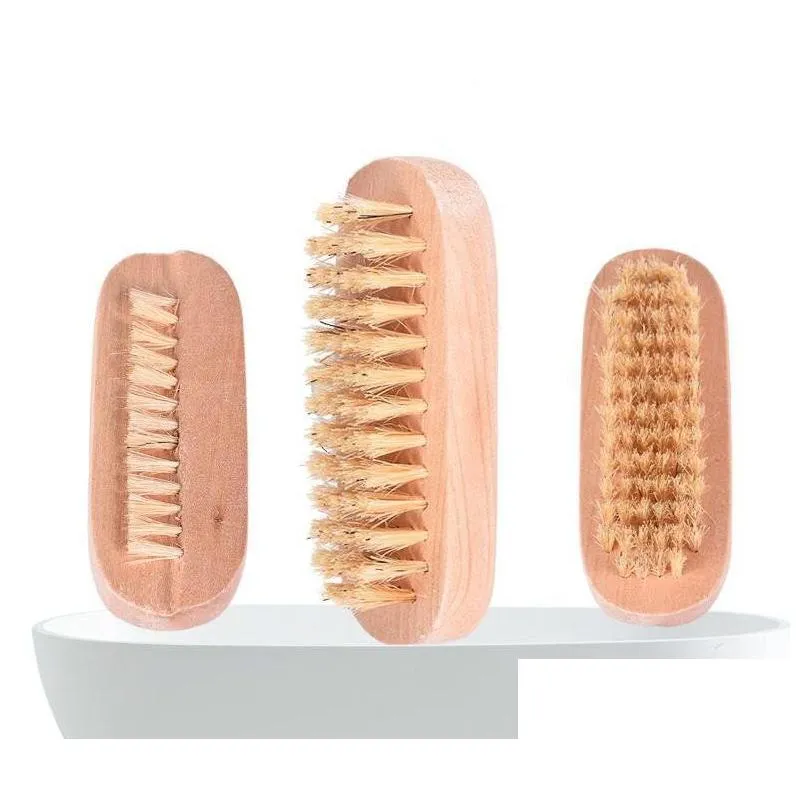 Bath Brushes Sponges Scrubbers Wooden Nail Brush Boar Bristle Mas Double-Sided Oval Shape Cleaning Small Spa Brushes 1121 Drop De Dh7Lw