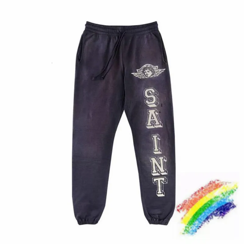 Pantaloni da uomo lavati viola Saint Michael ANGEL Pantaloni sportivi Uomo Donna Alta qualità Oversize Distruggi Jogger Coulisse 230906