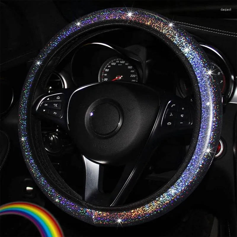 Steering Wheel Covers Shining Car Cover With Rhinestone Breathable Anti-Slip Universal 37 38cm Protector Accsesories