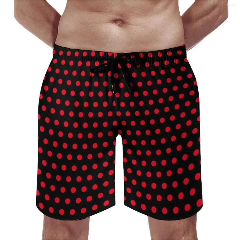 Erkek Şort Kırmızı Polka Dotlar Kurulu Yaz Retro Baskı Spor Sörf Plajı Kısa Pantolon Hızlı Kuru Hawaii Grafik Artı Beden Yüzme Sandıkları