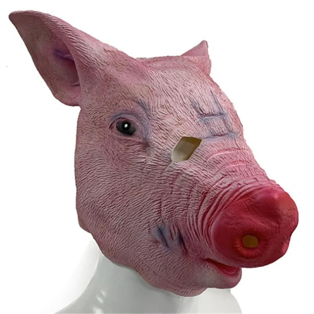 Party Masken Lustige Schweinekopf Maske Singen Dress Up Maskerade Halloween Kostüm Party Requisiten Masken Latex Rot Rosa Schweinehelm Kopf Set Karneval 230905