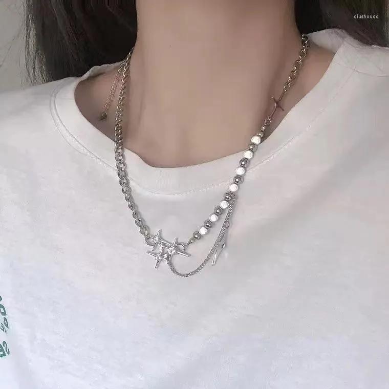 Collane con ciondolo Perline di moda Perle riflettenti Collana a stella per le donne Decorazione Chocker Regali di San Valentino Accessori per gioielli Stile Y2k