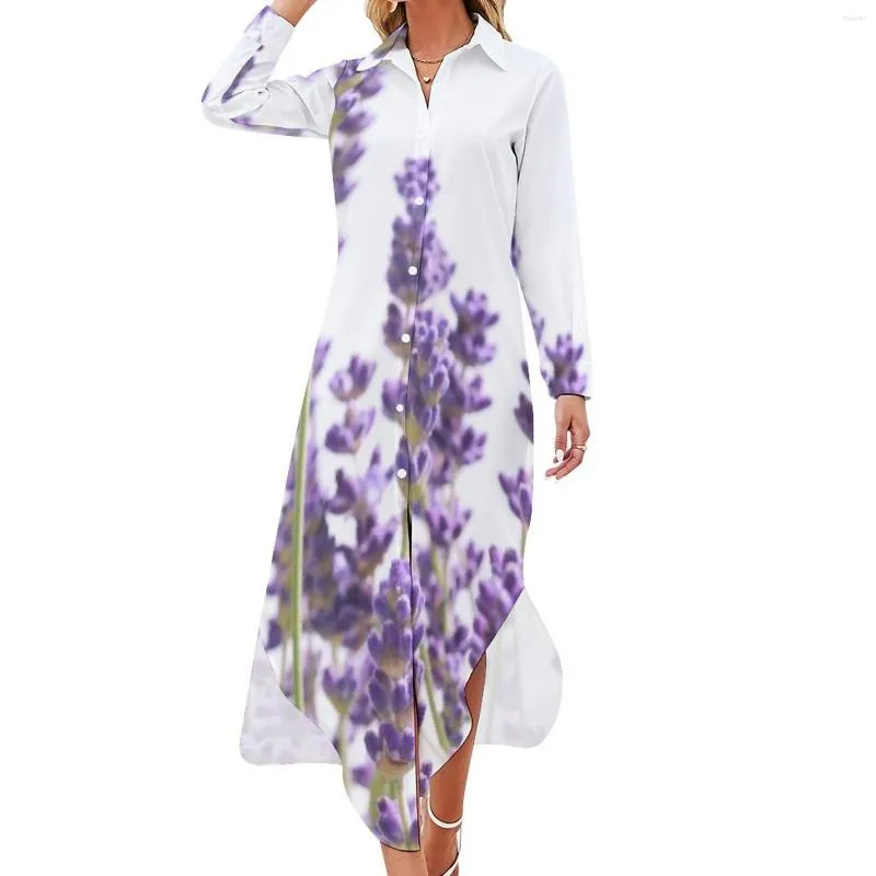 Vestidos casuais roxo lavanda vestido vintage primavera flores estética manga longa v pescoço personalizado oversize chiffon