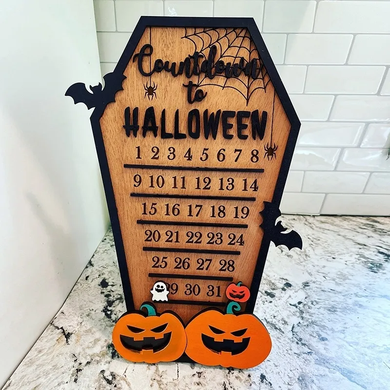 Inne imprezy imprezowe Kalender Kedatangan Halloween Hitung Mundur Kayu Untuk Dekorasi Natal Ornamen Horor Desain Hantu Pesta Rumah Dalam Ruangan 230905